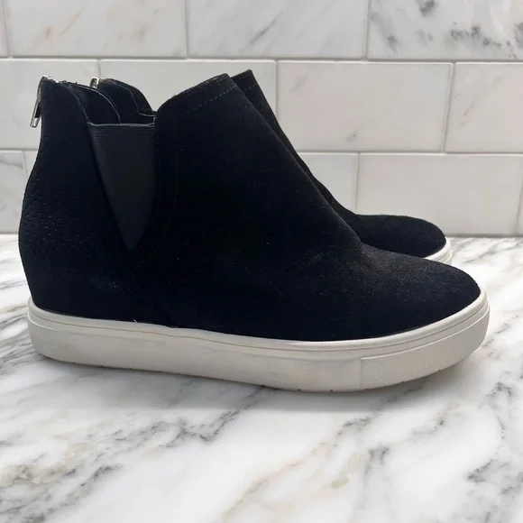New! INC Suede Tayla Sneakers Hi-Top Black Platform Wedge Heel Fashion Sneaker - Picture 4 of 13